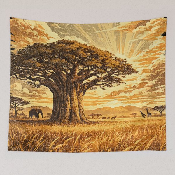 Item preview, African Savanna Baobab Tree Wildlife - Vintage Nature designed and sold by irfanshikh.