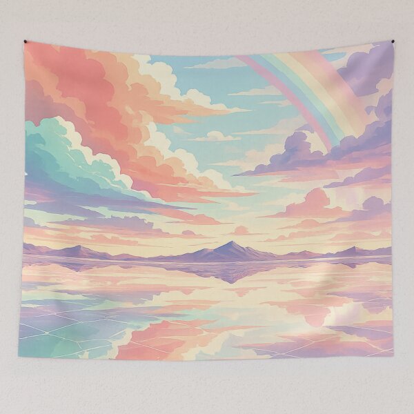 Item preview, Pastel Rainbow Sky Mountain Landscape - Dreamy Fantasy designed and sold by irfanshikh.