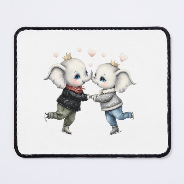 Item preview, Whimsical Baby Elephants Winter Ice Skating Romance designed and sold by ArtisticDesignsbyLinda.