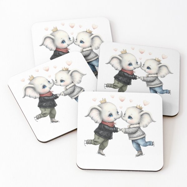 Item preview, Whimsical Baby Elephants Winter Ice Skating Romance designed and sold by ArtisticDesignsbyLinda.