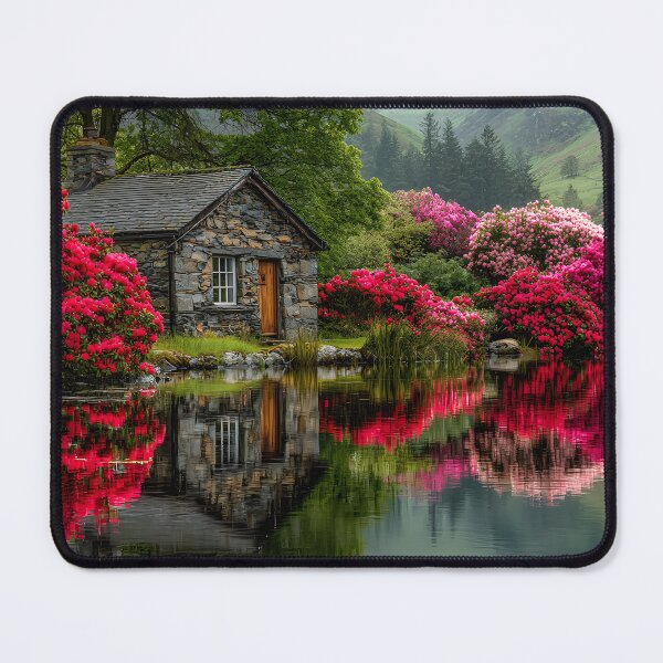 Item preview, Serene Cottage Reflected in Blooming Lake Landscape designed and sold by Artessie.
