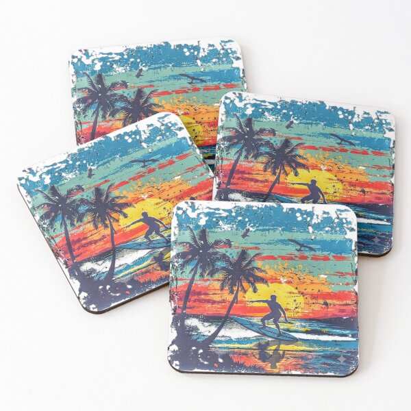 Item preview, Sunset Surfer Tropical Beach Grunge Aesthetic Art designed and sold by Yassine Bacha Art & Tech.