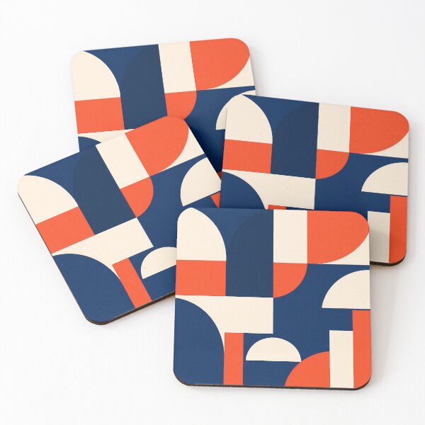 Item preview, Mid-Century Geometric Abstract Navy Orange Cream designed and sold by Aureva Arts Shop.