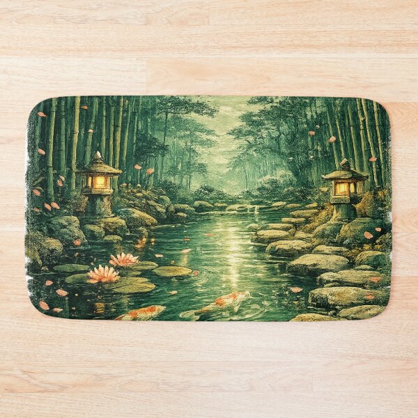 Item preview, Moonlit Bamboo Forest Koi Pond - Asian Fantasy designed and sold by irfanshikh.