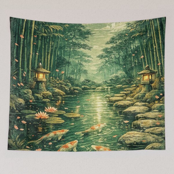Item preview, Moonlit Bamboo Forest Koi Pond - Asian Fantasy designed and sold by irfanshikh.