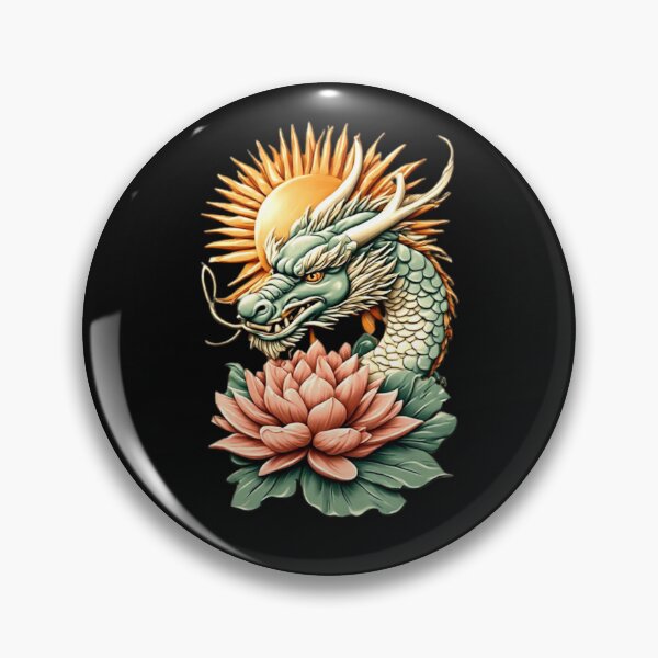 Item preview, Dragon with Lotus & Sun | Elegant Japanese Icon 01 designed and sold by Shift-Bloom.