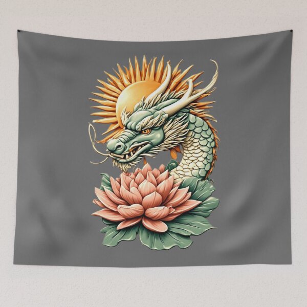 Item preview, Dragon with Lotus & Sun | Elegant Japanese Icon 01 designed and sold by Shift-Bloom.