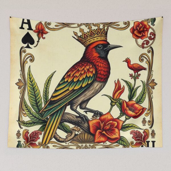 Item preview, Multicolored bird with a crown inside a playing card designed and sold by RAISC.