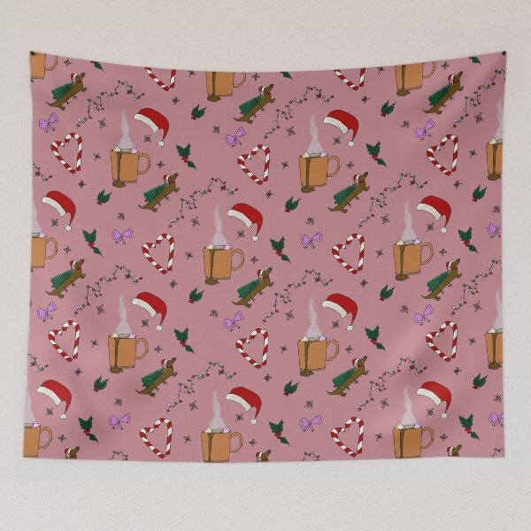 Item preview, Christmas Dachshund with Hot Cocoa and Christmas Lights pattern designed and sold by Studio Pico.