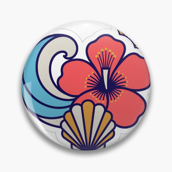 Item preview, Retro Coastal Wave Hibiscus Seashell Sticker designed and sold by KHCreative2025.