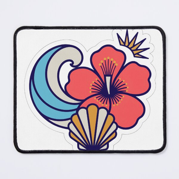 Item preview, Retro Coastal Wave Hibiscus Seashell Sticker designed and sold by KHCreative2025.