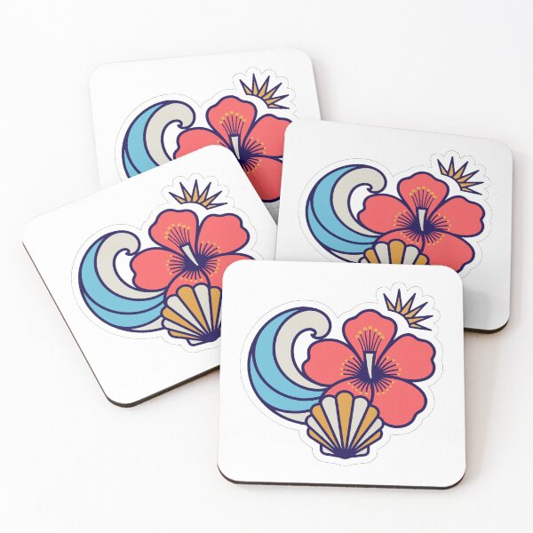 Item preview, Retro Coastal Wave Hibiscus Seashell Sticker designed and sold by KHCreative2025.