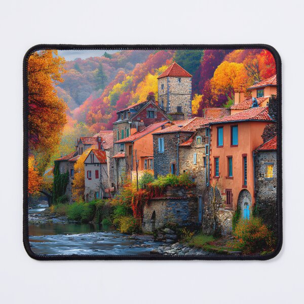 Item preview, Charming Autumn Village by the Riverbank in Fall designed and sold by Artessie.