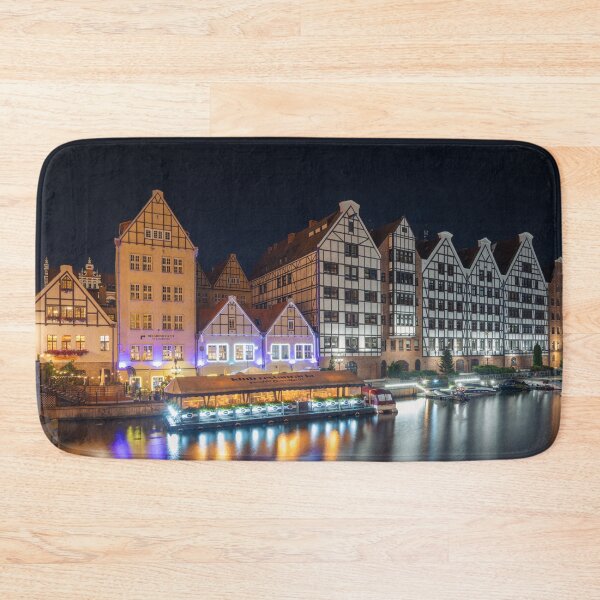 Item preview, Old Town buldings along the riverside of Gdansk at night designed and sold by WorldScenery.