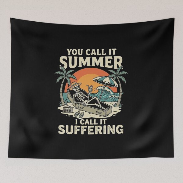 Item preview, You Call It Summer I Call It Suffering T-Shirt – Funny Skeleton Coffin Beach Design, Dark Humor Summer Tee, Retro Tropical Graphic Shirt designed and sold by Artimax-Studio.