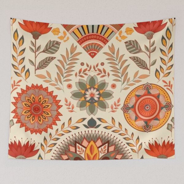 Artikelvorschau, Boho-Chic-Blumenmandala in Orange entworfen und verkauft von IvanaIka.