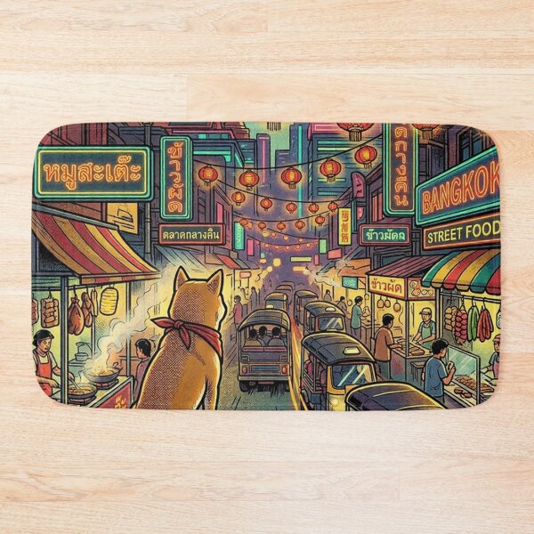 Item preview, Shiba Inu In Neon Night Market designed and sold by mattewjoilen.