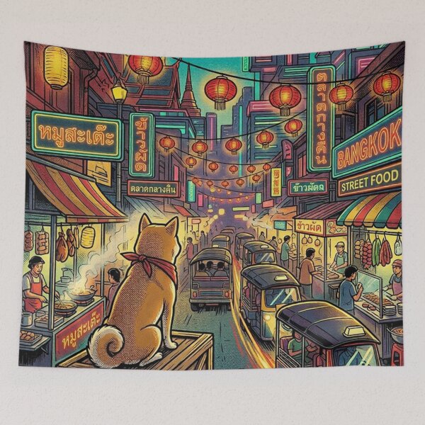 Item preview, Shiba Inu In Neon Night Market designed and sold by mattewjoilen.