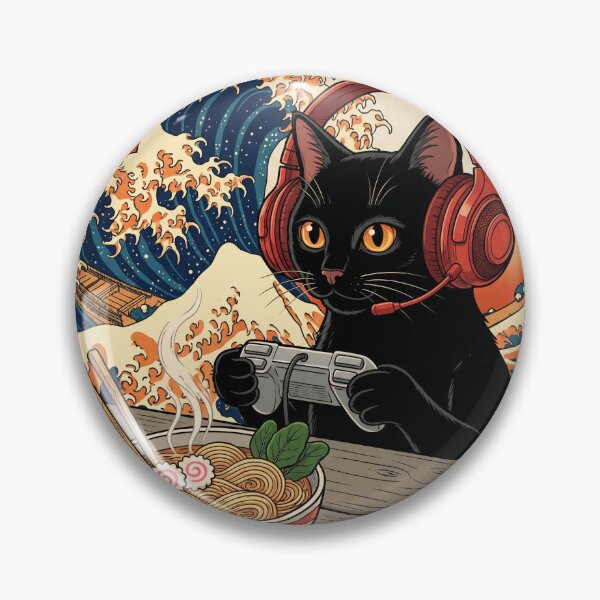 Item preview, Japanese Gamer Cat Ramen Great Wave Retro Anime designed and sold by FaizArtShop.