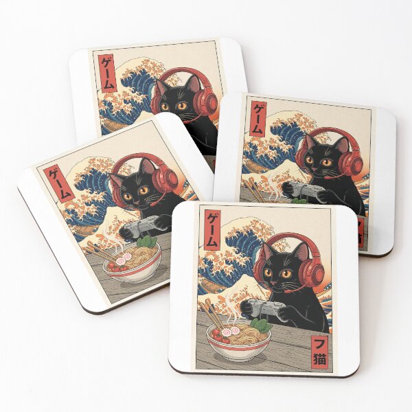 Item preview, Japanese Gamer Cat Ramen Great Wave Retro Anime designed and sold by FaizArtShop.