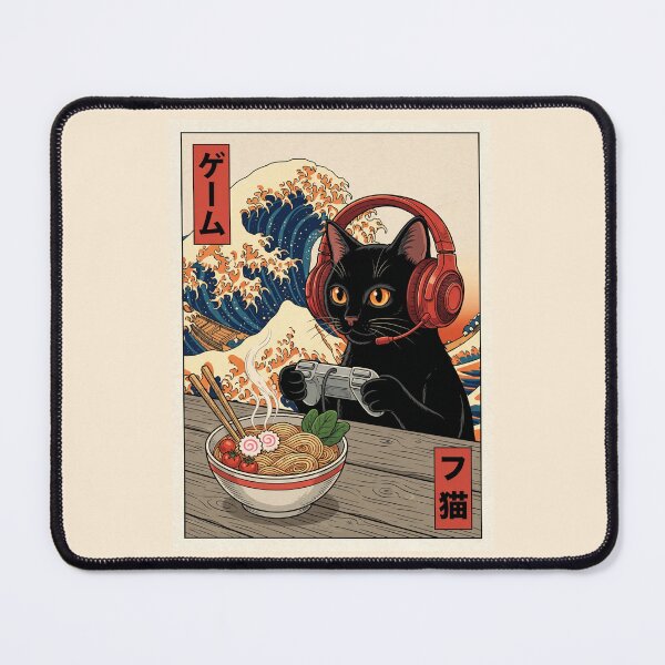 Item preview, Japanese Gamer Cat Ramen Great Wave Retro Anime designed and sold by FaizArtShop.