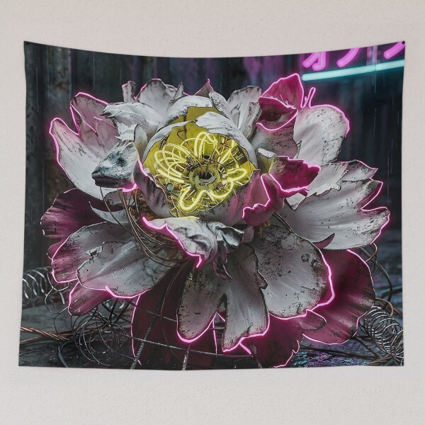 Item preview, Cyberpunk Neon Industrial Peony Blossom designed and sold by Apex_Visuals.