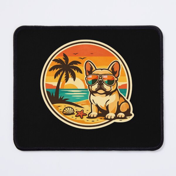 Item preview, French Bulldog Tropical Sunset – Cool Retro Beach Badge designed and sold by Timeless Junction.