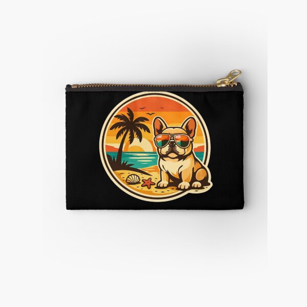 Item preview, French Bulldog Tropical Sunset – Cool Retro Beach Badge designed and sold by Timeless Junction.