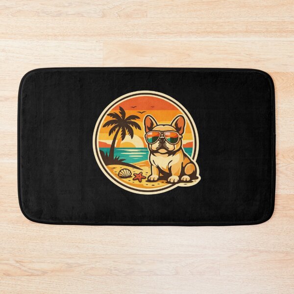 Item preview, French Bulldog Tropical Sunset – Cool Retro Beach Badge designed and sold by Timeless Junction.
