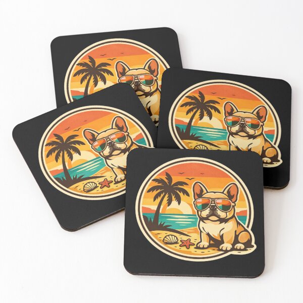 Item preview, French Bulldog Tropical Sunset – Cool Retro Beach Badge designed and sold by Timeless Junction.