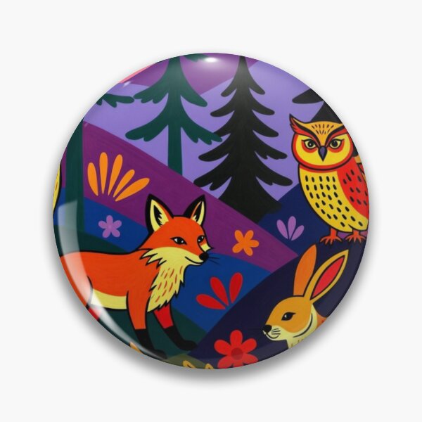 Item preview, Retro Folk Art Mountain Sunset Forest Animals Painting designed and sold by Nexus Space.