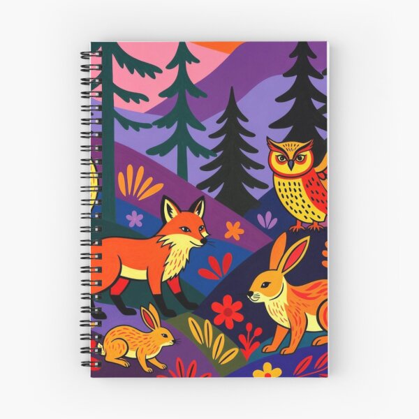 Item preview, Retro Folk Art Mountain Sunset Forest Animals Painting designed and sold by Nexus Space.