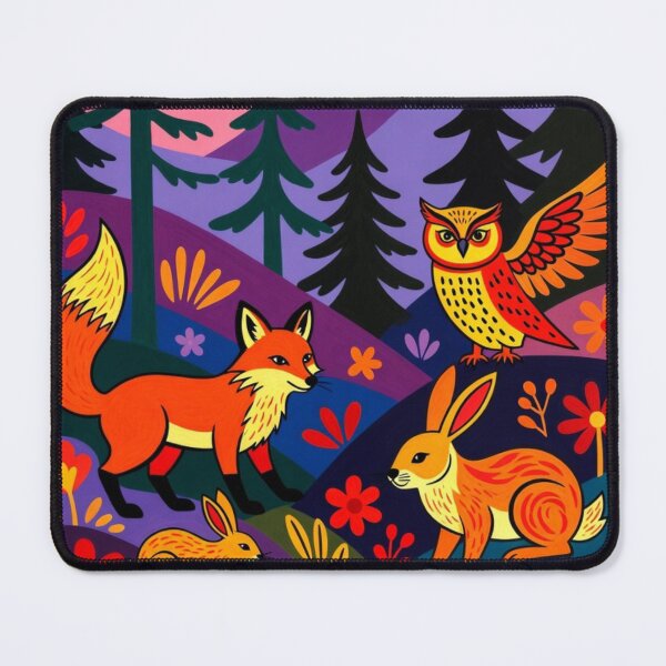 Item preview, Retro Folk Art Mountain Sunset Forest Animals Painting designed and sold by Nexus Space.