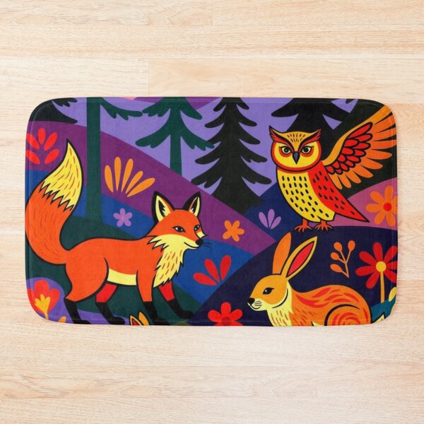 Item preview, Retro Folk Art Mountain Sunset Forest Animals Painting designed and sold by Nexus Space.