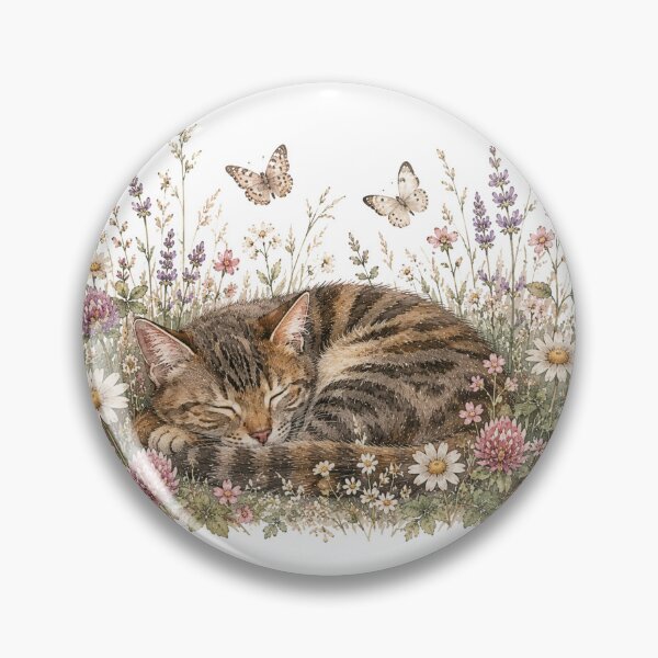 Item preview, Sleeping Cat in Wildflower Meadow — Cozy Cat Art Print designed and sold by DreamelleStudio.