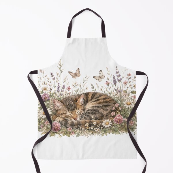 Item preview, Sleeping Cat in Wildflower Meadow — Cozy Cat Art Print designed and sold by DreamelleStudio.