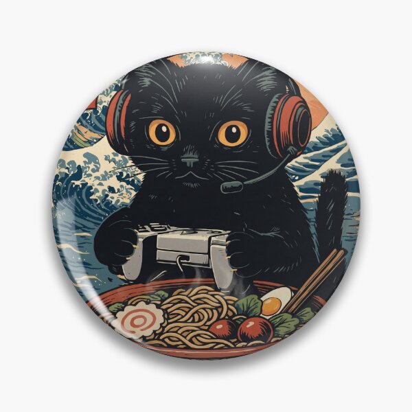 Item preview, Japanese Gamer Cat Ramen Great Wave Retro Anime designed and sold by FaizArtShop.