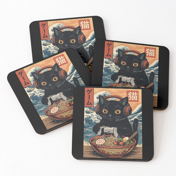 Item preview, Japanese Gamer Cat Ramen Great Wave Retro Anime designed and sold by FaizArtShop.