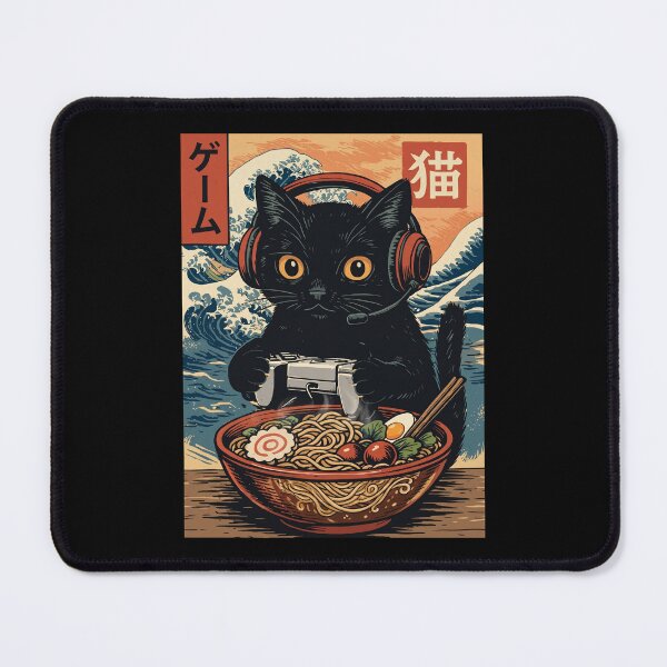 Item preview, Japanese Gamer Cat Ramen Great Wave Retro Anime designed and sold by FaizArtShop.