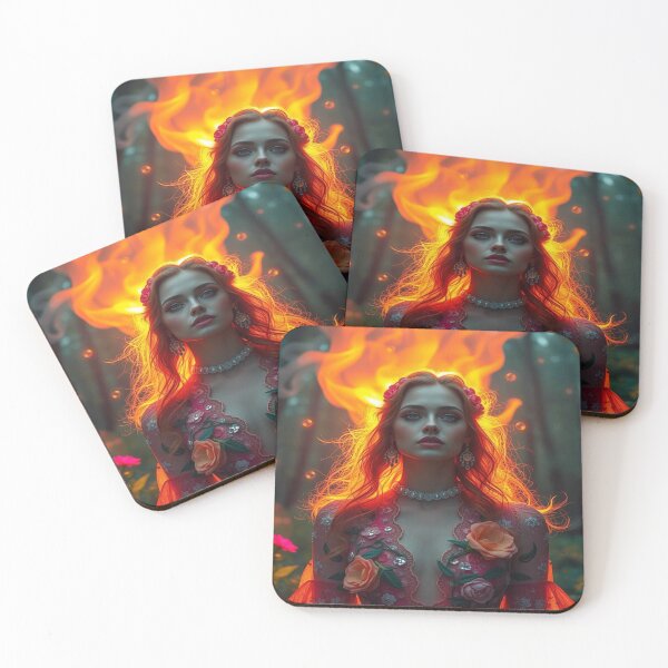 Item preview, Surreal Fire Glow Portrait – Floral Fantasy Style designed and sold by FotoworldEdel.