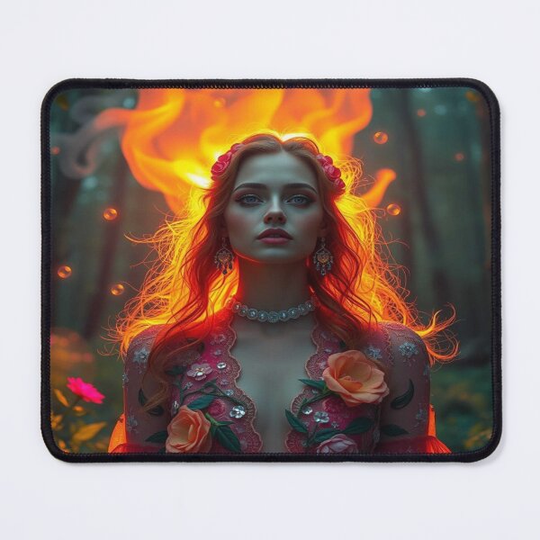 Item preview, Surreal Fire Glow Portrait – Floral Fantasy Style designed and sold by FotoworldEdel.