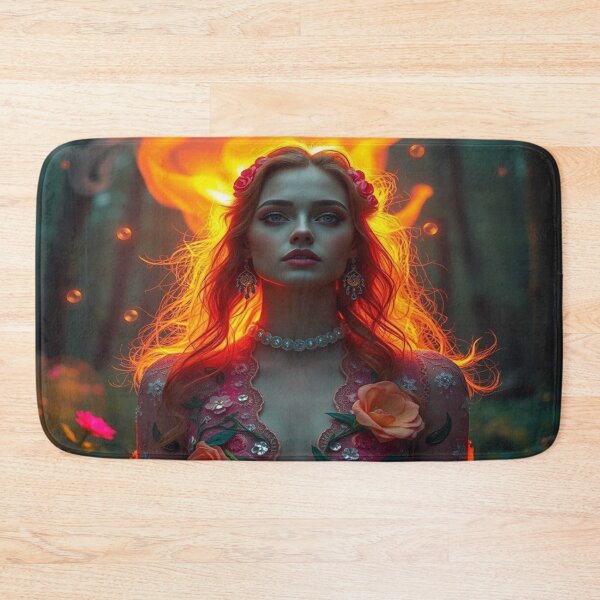 Item preview, Surreal Fire Glow Portrait – Floral Fantasy Style designed and sold by FotoworldEdel.