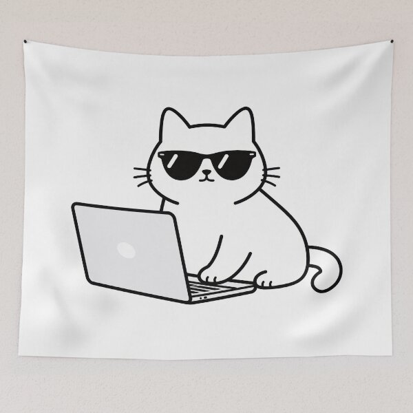 Item preview, Cool Cat Working on Laptop Funny Programmer Cat designed and sold by Hoodybaba.