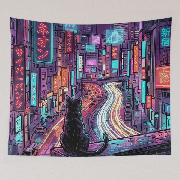 Item preview, Neon City Cat On Rooftop designed and sold by mattewjoilen.