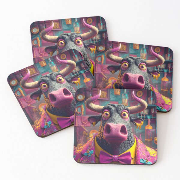 Item preview, Stylish Bull in a Colorful Cocktail Bar Scene designed and sold by Artessie.