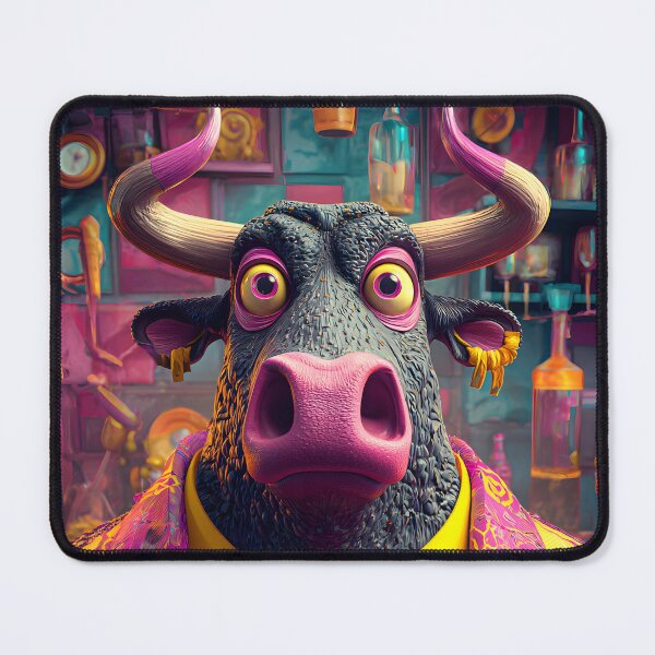 Item preview, Stylish Bull in a Colorful Cocktail Bar Scene designed and sold by Artessie.