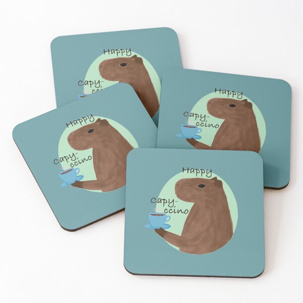 Item preview, Happy capy-ccino coffee capybara pun blue designed and sold by glowvim.