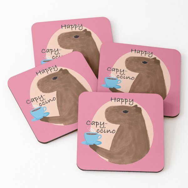 Item preview, Happy capy-ccino coffee capybara pun pink designed and sold by glowvim.