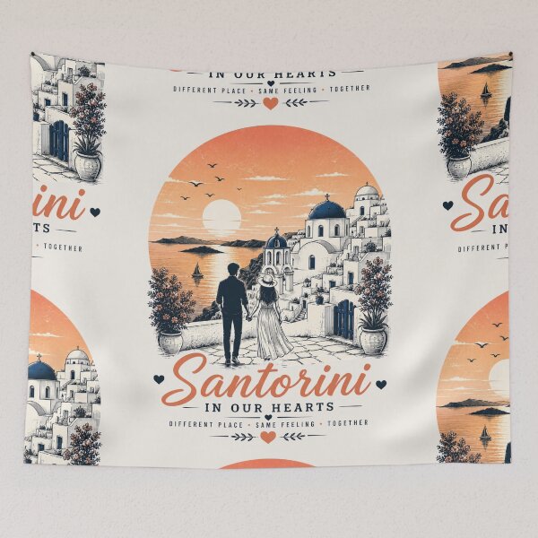 Item preview, Santorini In Our Hearts Love Finds The Way designed and sold by BagFactoryUK.