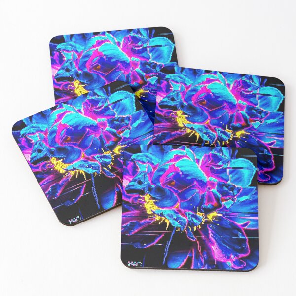 Item preview, Neon Blue Glitch Aesthetic Floral Art designed and sold by Apex_Visuals.